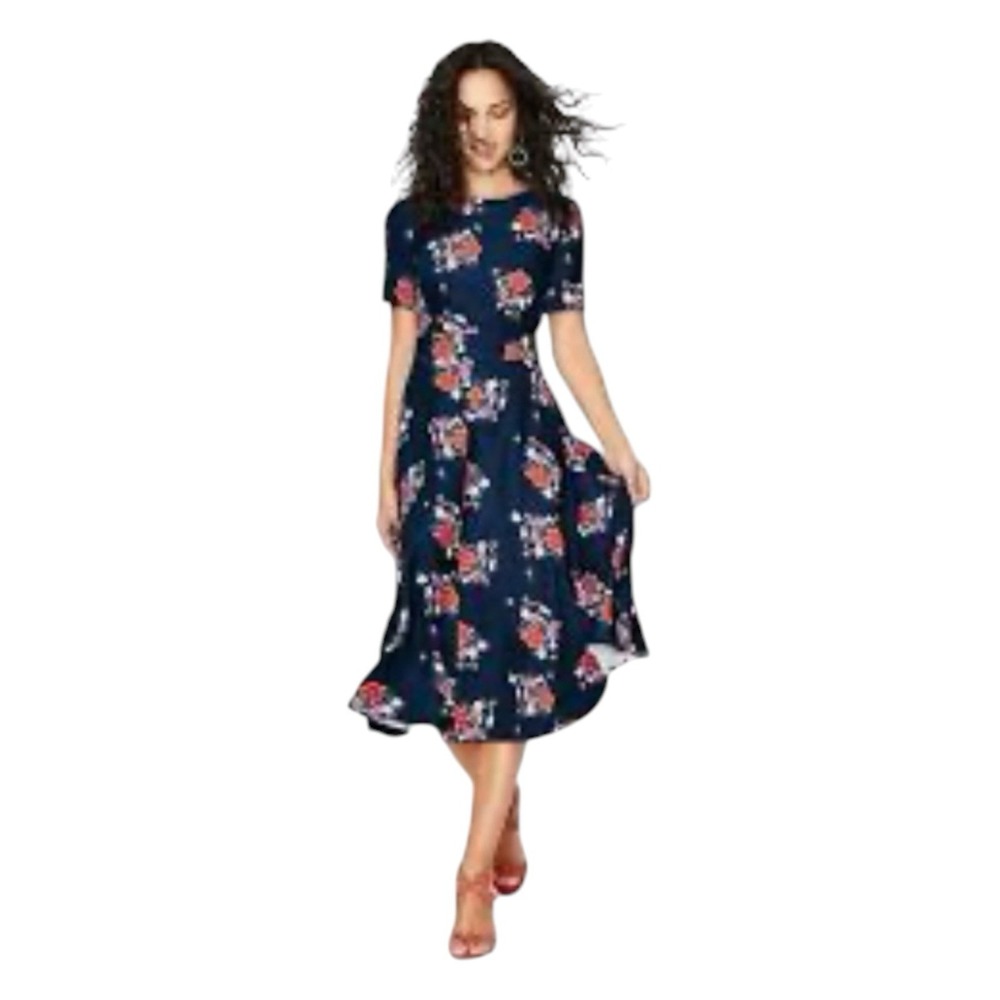 Boden Fit Flare A-Line Chiffon Preppy Cottagecore Floral Preppy Dress 8 Blue
